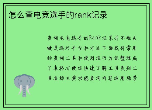怎么查电竞选手的rank记录